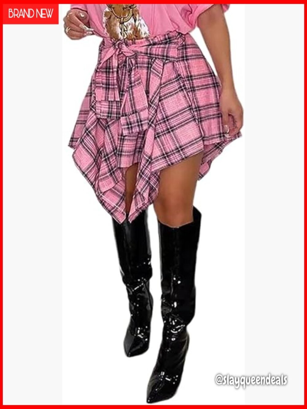 Elastic High Waist Pleated Mini Skirt, Asymmetrical Hem, Polyester Spandex